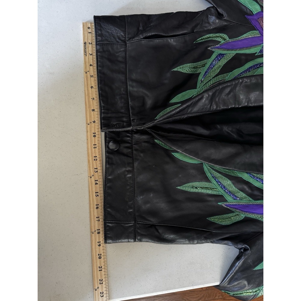 Vtg 80's Erez Flaming Irises Leather Jacket M Moto Snakeskin Trim Colorful Art - Picture 14 of 16
